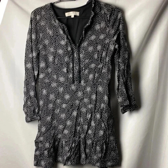 LOFT WOMENS SIZE 8 PETITE BLACK DRESS WHITE DOT DESIGN SIDE ZIP CROCHET - Picture 2 of 15